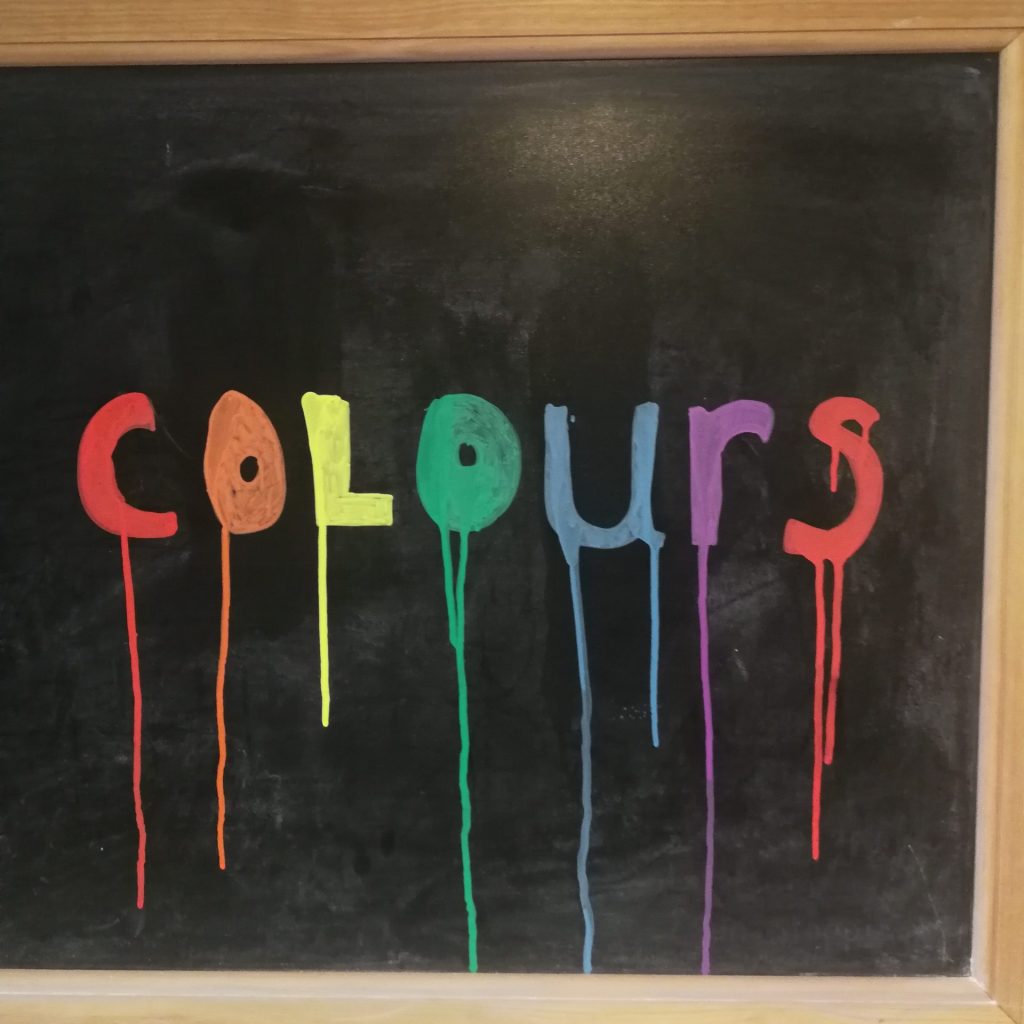 Blackboard with the word Colours written up