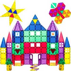 A castle made from coloured magnatiles