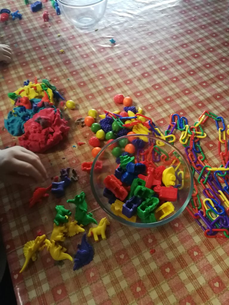 Selection of coloured items on a table