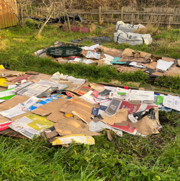 Picture of cardboard covering two no dig allotment beds