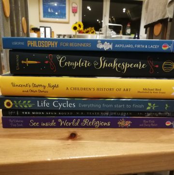 A stack of books showing their spines