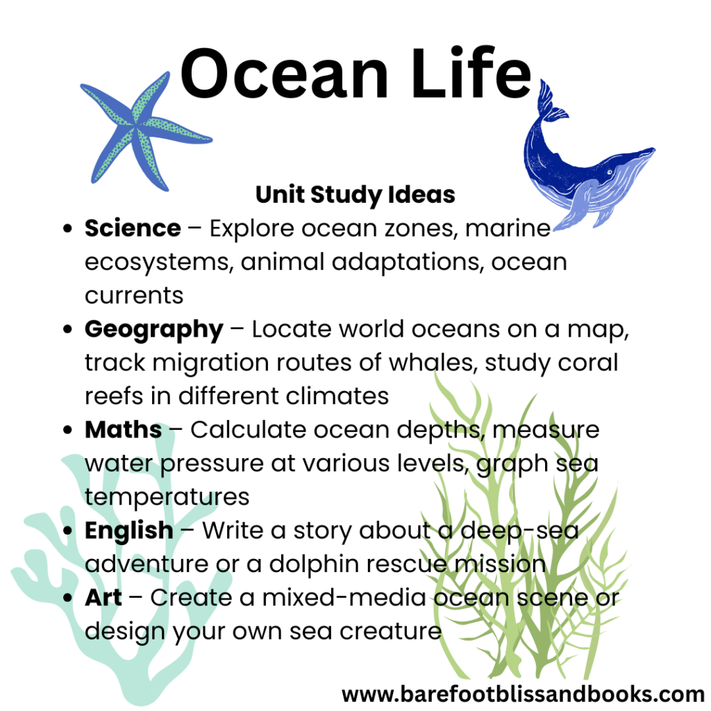Image outlinging some subject ideas for a unit study on the solar system